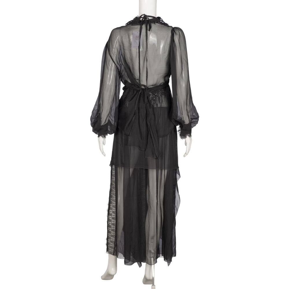 ALBERTA FERRETTI Black Silk Lace Sheer Ruffle Blouse & Skirt 3-Piece Set Size M - Picture 2 of 2